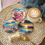 igoodom 8 Pcs Beach Diamond Art Coasters Kit with Holder, DIY Beach Diamond Painting Coasters for Beginners Adults, Non Slip Diamond Art Kits Craft Supplies 4x4inch igoodom