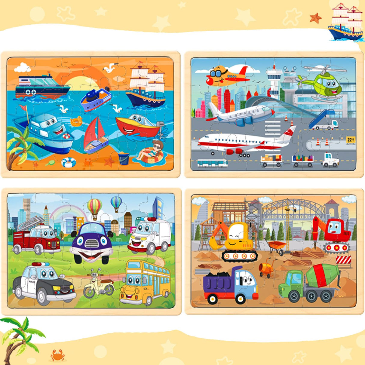 Puzzles for Kids Ages 4-6,24 Pieces Wooden Puzzles for Toddlers Ages 3-5 4-8 3 4 5 6 3-4 Year Olds.4 Pack Car Puzzle Set Children Jigsaw Puzzles for Boys and Girls Educational Learning Toys DQRRZ