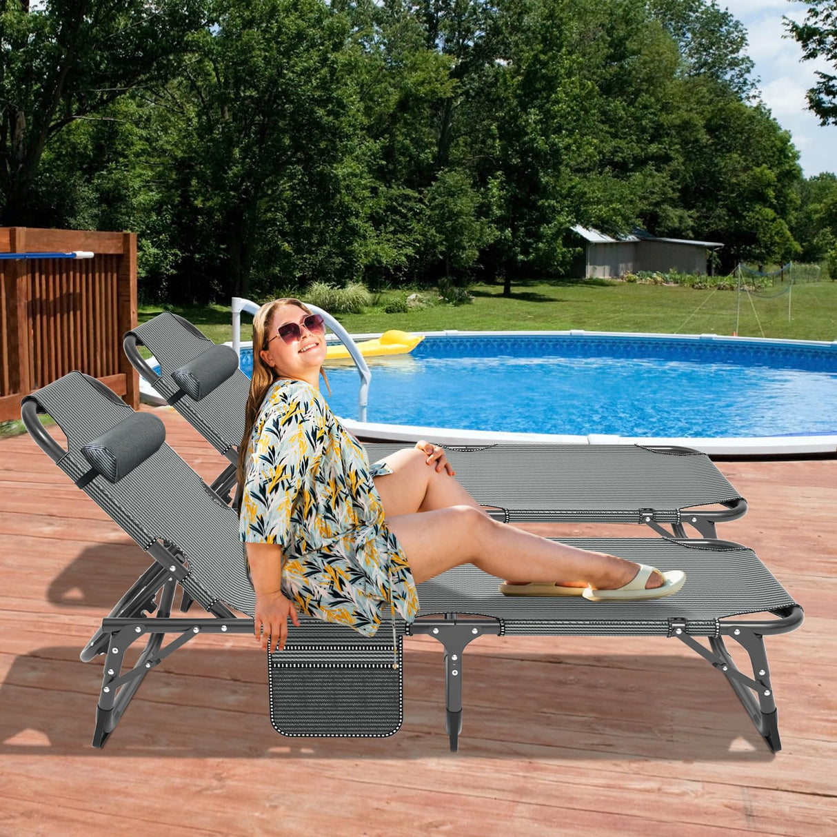 DoCred Heavy Duty Chaise Lounge Chair, Adjustable 5-Position Folding Chaise Lounge Chairs for Outside, Portable Lay Flat Beach Lounge Chair for Outdoor Sunbathing Beach Pool Lawn Camping DoCred