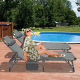 DoCred Heavy Duty Chaise Lounge Chair, Adjustable 5-Position Folding Chaise Lounge Chairs for Outside, Portable Lay Flat Beach Lounge Chair for Outdoor Sunbathing Beach Pool Lawn Camping DoCred