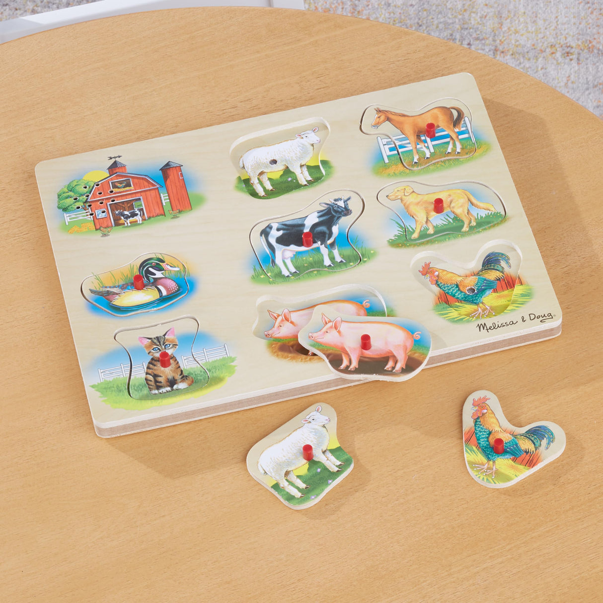 Melissa & Doug Farm Sound Puzzle - Wooden Peg Puzzle With Sound Effects (9 pcs) Melissa & Doug