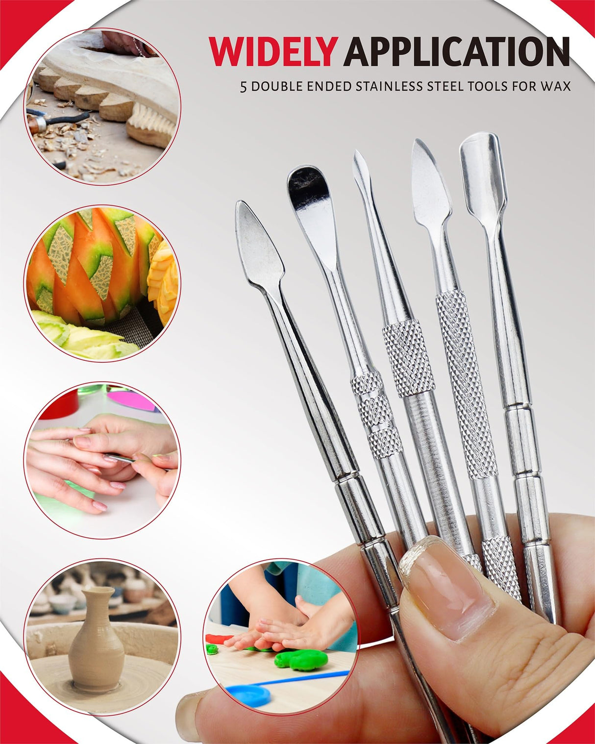 YETOOME 6 Pcs Wax Carving Tool Set with 5 ml Silicone Container and Portable Metal Case, Double-Ended Carving Tool Stainless Steel Wax Sculpting Tools for Wood, Wax, Clay, Pottery, Silver YETOOME