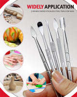 YETOOME 6 Pcs Wax Carving Tool Set with 5 ml Silicone Container and Portable Metal Case, Double-Ended Carving Tool Stainless Steel Wax Sculpting Tools for Wood, Wax, Clay, Pottery, Silver YETOOME