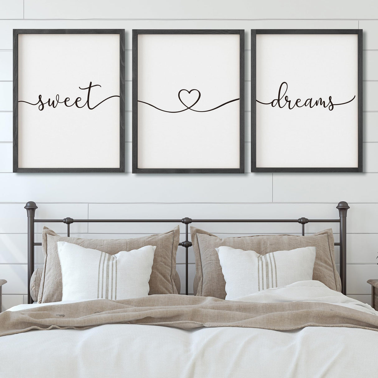 Set of 3 Framed Farmhouse Sweet Dreams Sign 11x14” Above Bed Wall Decor for Bedroom Decor Wall Art Wood Signs (11"x14", Black) Houmury