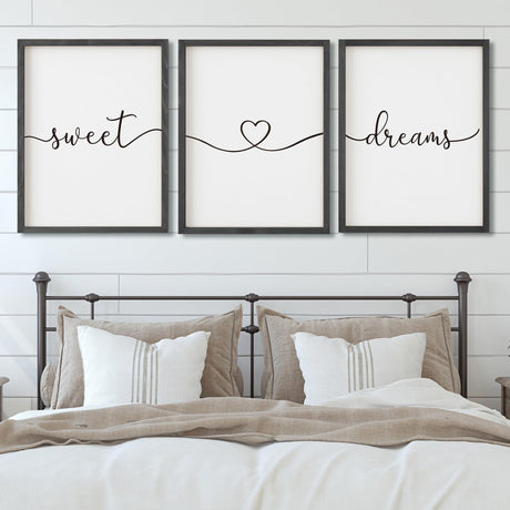 Set of 3 Framed Farmhouse Sweet Dreams Sign 11x14” Above Bed Wall Decor for Bedroom Decor Wall Art Wood Signs (11"x14", Black) Houmury