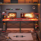 Bestier Gaming Desk with LED Lights, 44 Inch PC Gamer Desk for Small Spaces, Computer Desk with Reversible Storage Shelves & Side Storage Bag (Black 3D Carbon Fiber) Bestier