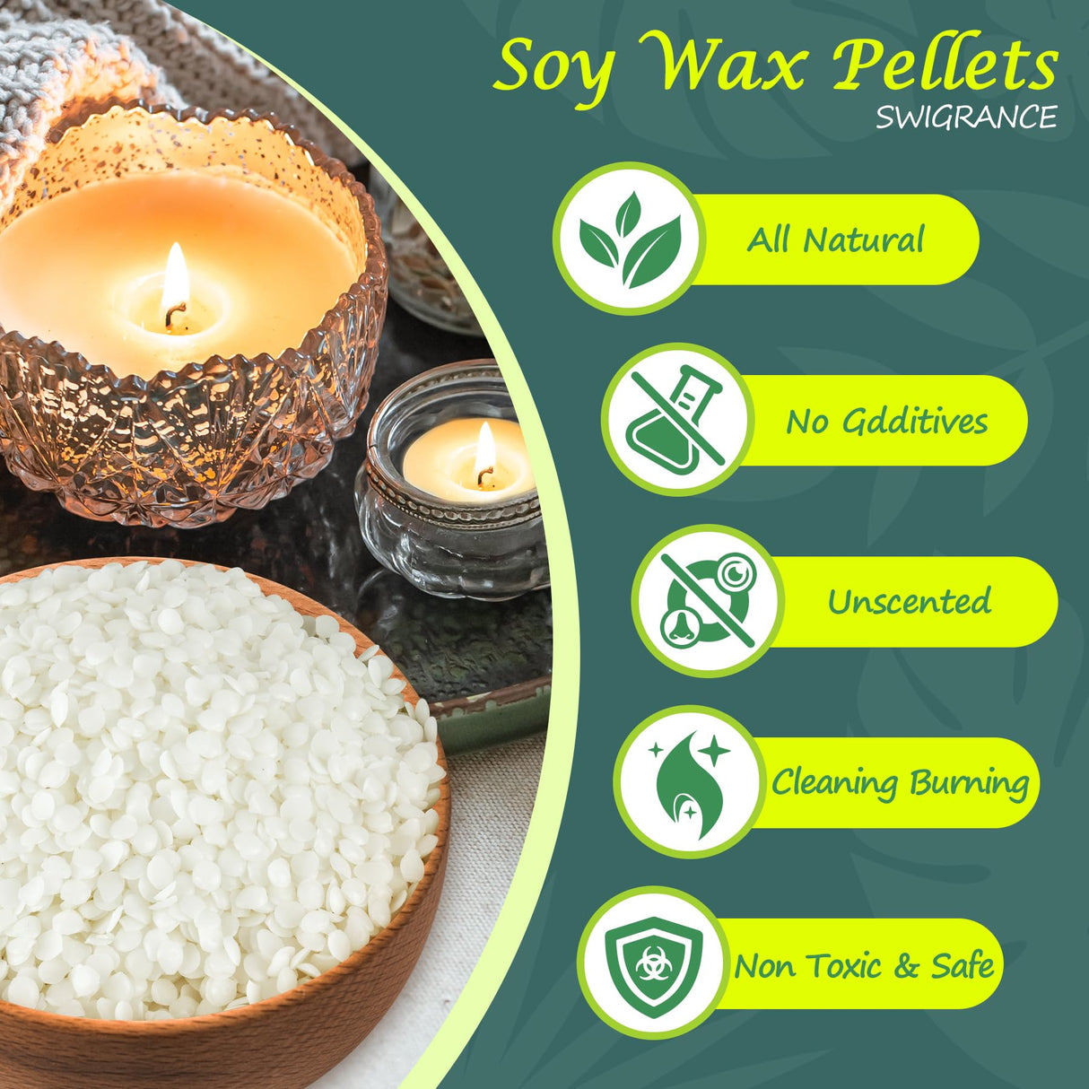 SWIGRANCE Soy Wax Pellets 5LBS / 2.27kg, Natural Soy Candle Wax Candle Making Supplies, for Making Pillars, Container and Molded Candles, Cire de SOJA SWIGRANCE
