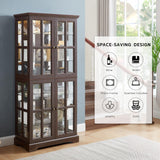 CKEASEAN Glass Display Cabinet, 69" H Curio Cabinet with Adjustable Shelves and 4 Glass Doors, Light Bulb Included, Elegant Antique Showcase, Rack for Living Room/Home Office (Dark Cherry) CKEASEAN
