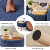 Wimarsbon Storage Ottoman, Modern Round Footrest with Soft Padded Seat, Teddy Velvet Footstool with Wood Legs, Accent Small Table or Plant Stand for Hallway, Living Room (Grey-Blue) Wimarsbon