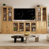 TUSY 4-Piece Large TV Stand with Bookshelves for TVs up to 75", TV Entertainment Center Media Center with Tempered Glass Doors and Shelves, TV Hutch for Living Room (Wood) TUSY