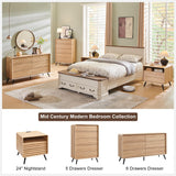 RedLemon 6 Drawers Dresser for Bedroom, 54'' Wide Mid Century Modern Wood Fluted Double Dresser, Chest of Drawers with Tapered Leg for Bedroom, Living Room, Hallway, Closet, Natural Oak RedLemon