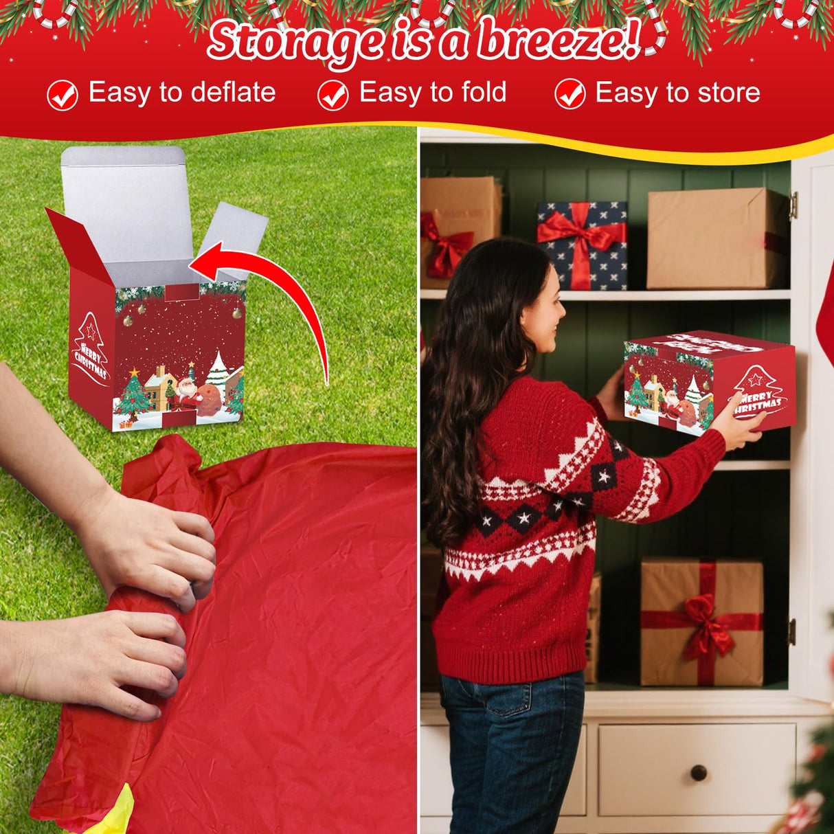 MICOCAH 6.6FT Long Christmas Inflatables Santa Claus on Sleigh with Snowman & Reindeer Outdoor Decorations, Giant Xmas Blow Up Yard Decor Build in LEDs & Tethers Stakes for Holiday Indoor Patio Lawn MICOCAH