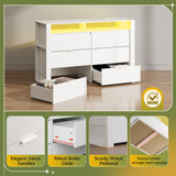 WLIVE 6 Drawer Led Dresser for Bedroom, 50.79'' White Wood Dresser Storage Organizer with Power Outlets for 55'' TV, Dressers with Open Shelves, Hanging Rack, Chest of Drawers for Closet, Living Room WLIVE