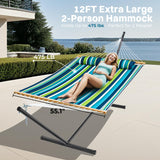 SUPERJARE Hammock with Stand, 2 Person Quilted Outdoor Hammock, Detachable Pillow & Bamboo Spreaders, Portable Hammock with Carrying Bag, Heavy Duty Stand, Perfect for Outside, Patio, Dark Cyan SUPERJARE
