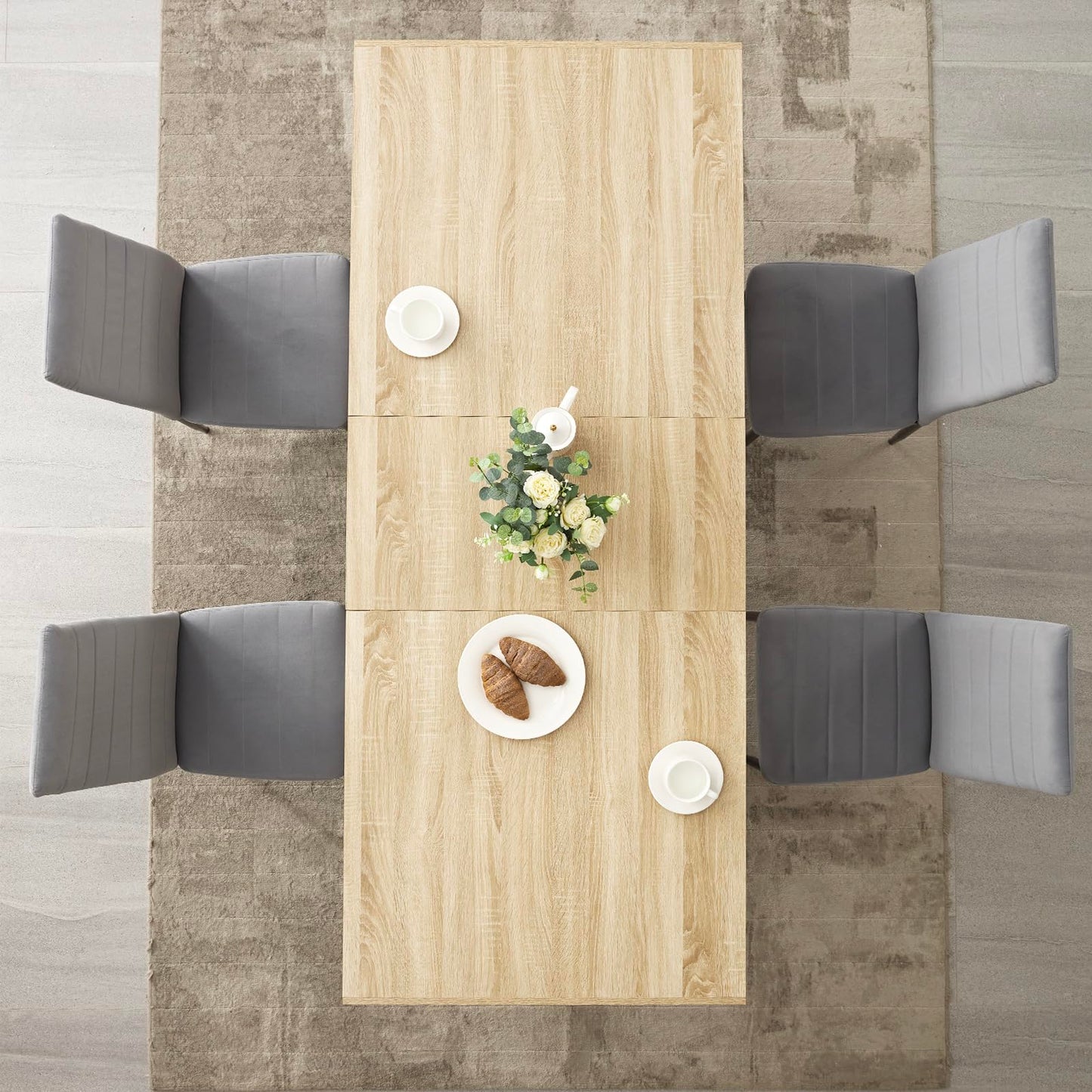 STHOUYN 63”-79” Extendable Dining Room Table for 6 8 10, Modern Farmhouse Wooden Kitchen Expanding Table, Long Large Expandable Dining Room Conference Table (Rustic Oak) - WoodArtSupply