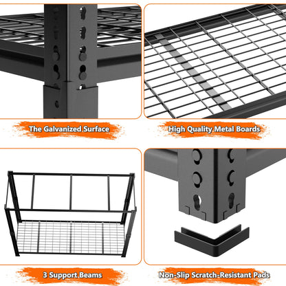 ROOMTEC Garage Shelving, 3300 LBS Capacity Storage Shelves Heavy Duty, 5 Tier Adjustable Metal Organizer Wire Rack, 60"L x 24"W x 78"H Utility Shelf Unit for Kitchen Pantry (1, 60" L x 24" W x 78" H)