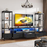 DWVO Entertainment Center with Bookshelves, LED TV Stand for 65/60 inch TV, Black TV Stand for Living Room with 2 Modern 4-Tier Bookshelves & Power Outlets, Black DWVO