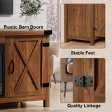 Furmax Fireplace TV Stand for Up to 65 Inches TVs, Farmhouse Entertainment Center with Grooved Barn Doors, Rustic Media Console Table with Storage Cabinets for Living Room (Barnwood) Furmax