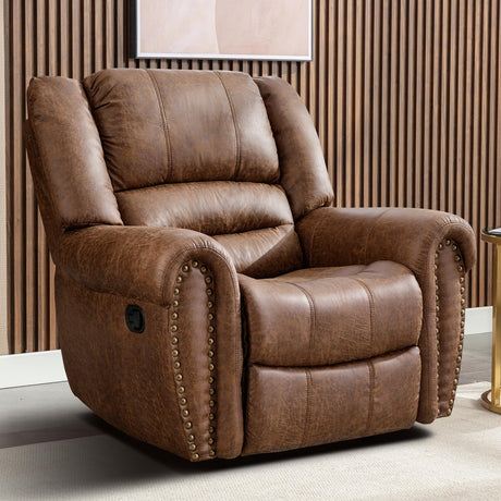 CANMOV Rocker Recliner Chair,Leather Recliner Chair with Overstuffed Backrest and Armrests,Padded Seat&Footrest,Manual Single Sofa for Living Room,Bedroom, Home, Nut Brown CANMOV