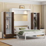 Harper & Bright Designs Full Size Murphy Bed, Wooden Full Wall Bed with Closet, Drawers and Desk, White Harper & Bright Designs