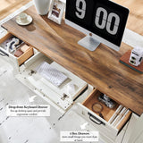 RedLemon 60" Farmhouse Executive Desk, Home Office Desk with Drawers, Charging Station, Keyboard Tray, File Drawer, Storage Cabinet, Wood Rustic Computer Writing Desk (Antique White) RedLemon