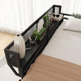 KEIKI Full Size Metal Loft Bed Frame with Ladder and Built-in Storage Shelves, for Teens, Modern Style Loft Bed with Solid Slats, Guardrail, No Box Spring Required, Easy Assembly, for Bedroom, Black KEIKI