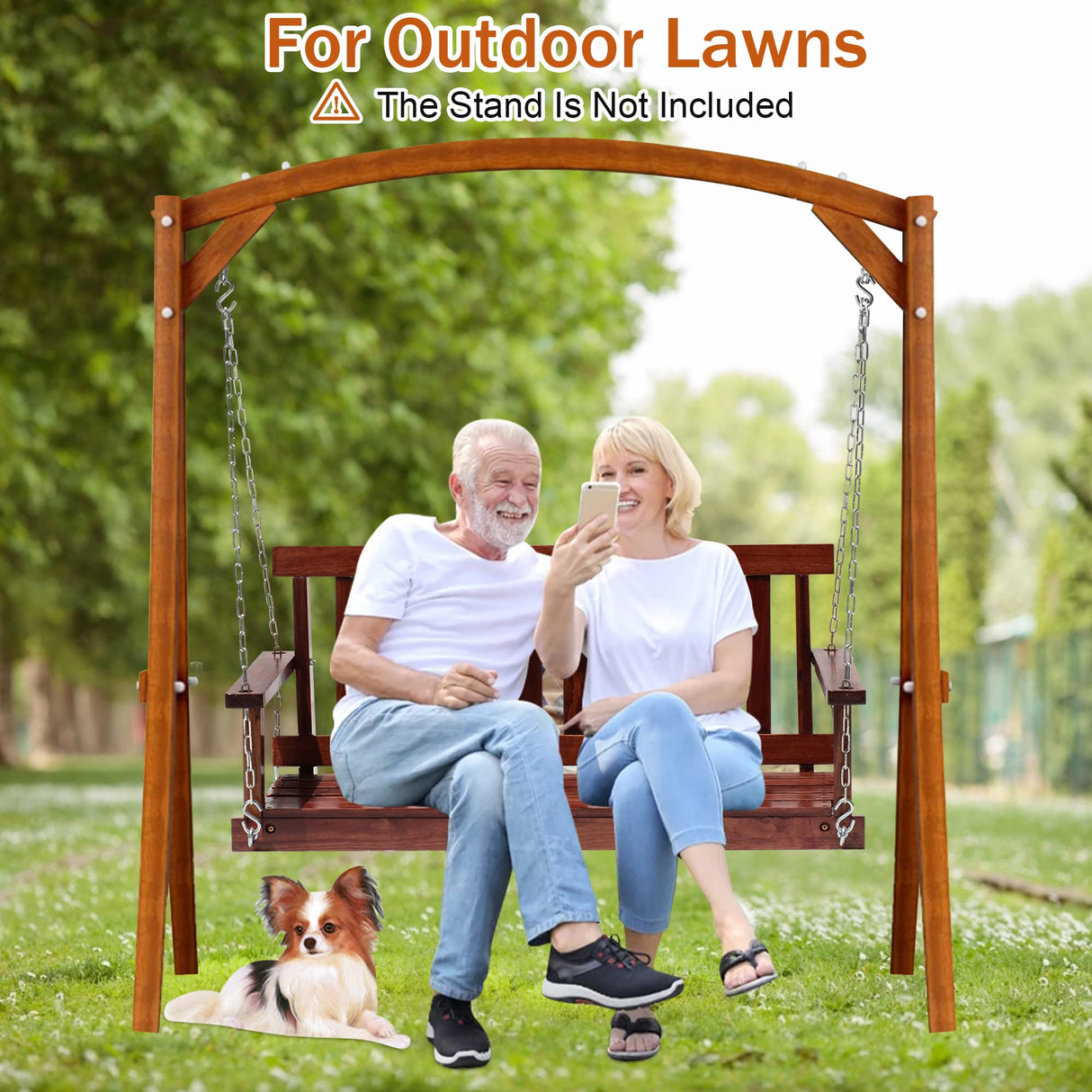 Heavy Duty Outdoor Wooden Porch Swings 4Ft/48in Bench Swing 800lb Weight Capacity, Durable Two Person Hanging Seating with Hanging Chains and Fixing Screw for Garden Backyard Lawn Balcony Deck,Brown CL.HPAHKL