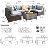 HOOOWOOO Patio Outdoor Sectional Furniture Sofa Set,7 Piece U Shaped Corner Wicker Rattan Couch Set,Rustic 6 Persons Summer Patio Conversation Set for Outside Porch Deck Garden(Light Gray) HOOOWOOO