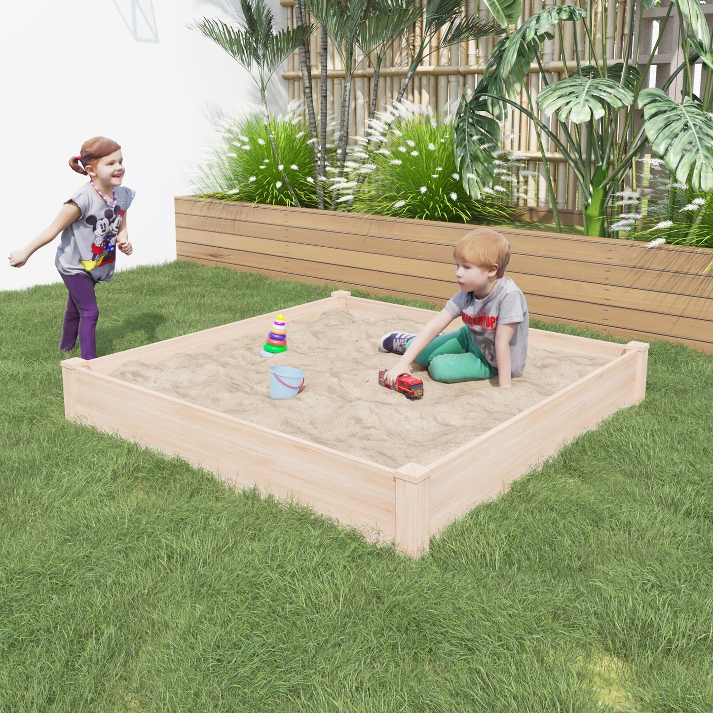 Kids Wooden Sand Box for Aged 3-8years Outdoor Sandboxes for Backyard Garden - WoodArtSupply