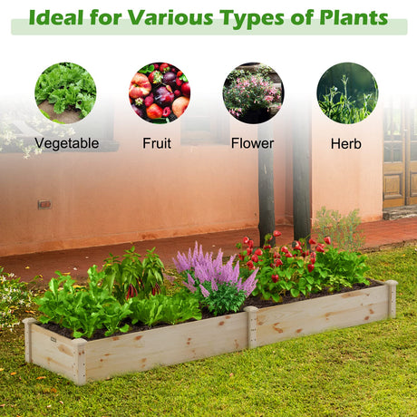 Giantex Raised Garden Bed, 95" Lx24 Wx10 H Outdoor Wood Planter Box for Vegetables Flowers Herbs Fruits, Easy-Assembly Wooden Planter Raised Bed for Backyard Garden Lawn Giantex