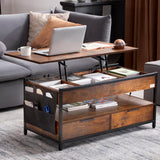VEVOR Lift Top Coffee Table, 39.4 in Rectangle Coffee Table with Extra Storage Pockets, Pop Up Coffee Table with Power Strip & USB & Ambient Lighting for Living Room, Brown VEVOR