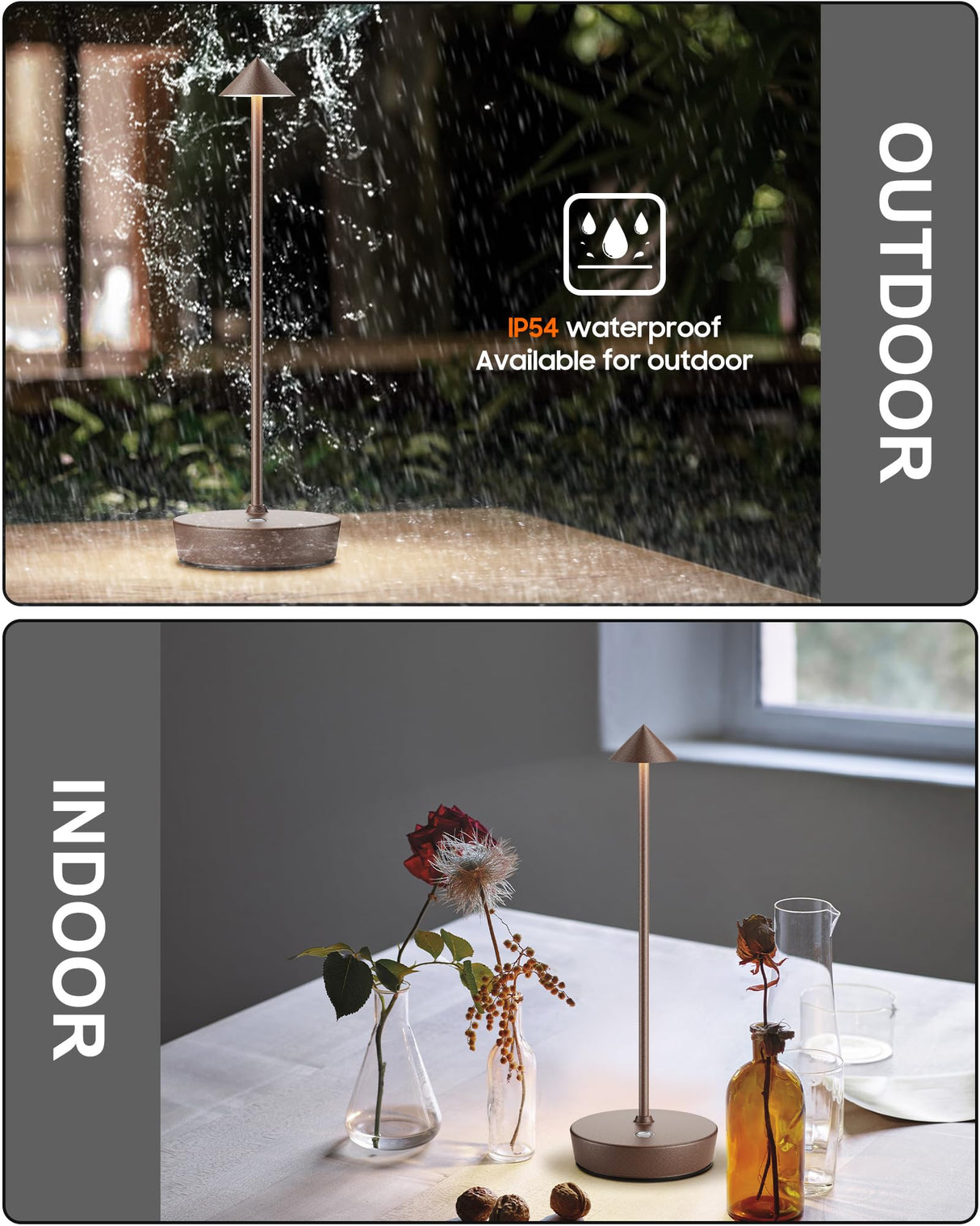 SHANGCAI Cordless Table Lamps Rechargeable, 6000mAh Battery Operated LED Desk Lamp Outdoor Waterproof Portable Touch Dimmable Table Night Light for Patio Restaurant Dining Home Rust SHANGCAI