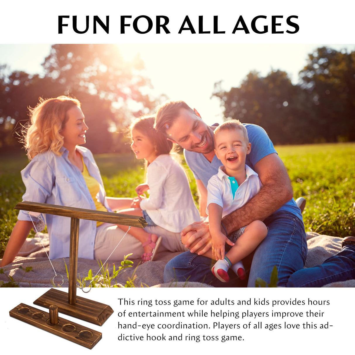 DreamToyz Ring Toss Games for Adults, Ring Toss Game, Outdoor Indoor Handmade Wooden Hooks Fast-paced Interactive Game for Bars, Home, Party, 15.7" X 13" Large Size, Brown DreamToyz