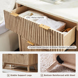 T4TREAM 32" Tall Fluted Nightstand Set of 2, Modern Side Table with Faux Marble Top, 3 Drawers End Table w/Storage, Bedside Table for Bedroom, Living Room, Curved Profile Design, Natural Oak T4TREAM