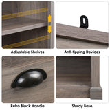 FACBOTALL 72" Farmhouse Bookshelf and Bookcase with Storage, Tall Bookshelf with Drawers, 5 Tier Book Shelf with Storage, Wood Display Shelves for Home Office, Study, Wash Gray FACBOTALL