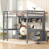 Full Loft Bed with Desk, 4 Drawers and 4 Shelves, Wood Full Size Loft Beds Frame with Storage and Charging Station, Kids Loft Beds with 2 Outlets & 2 USB Port, No Box Spring Needed (Gray) Harper & Bright Designs