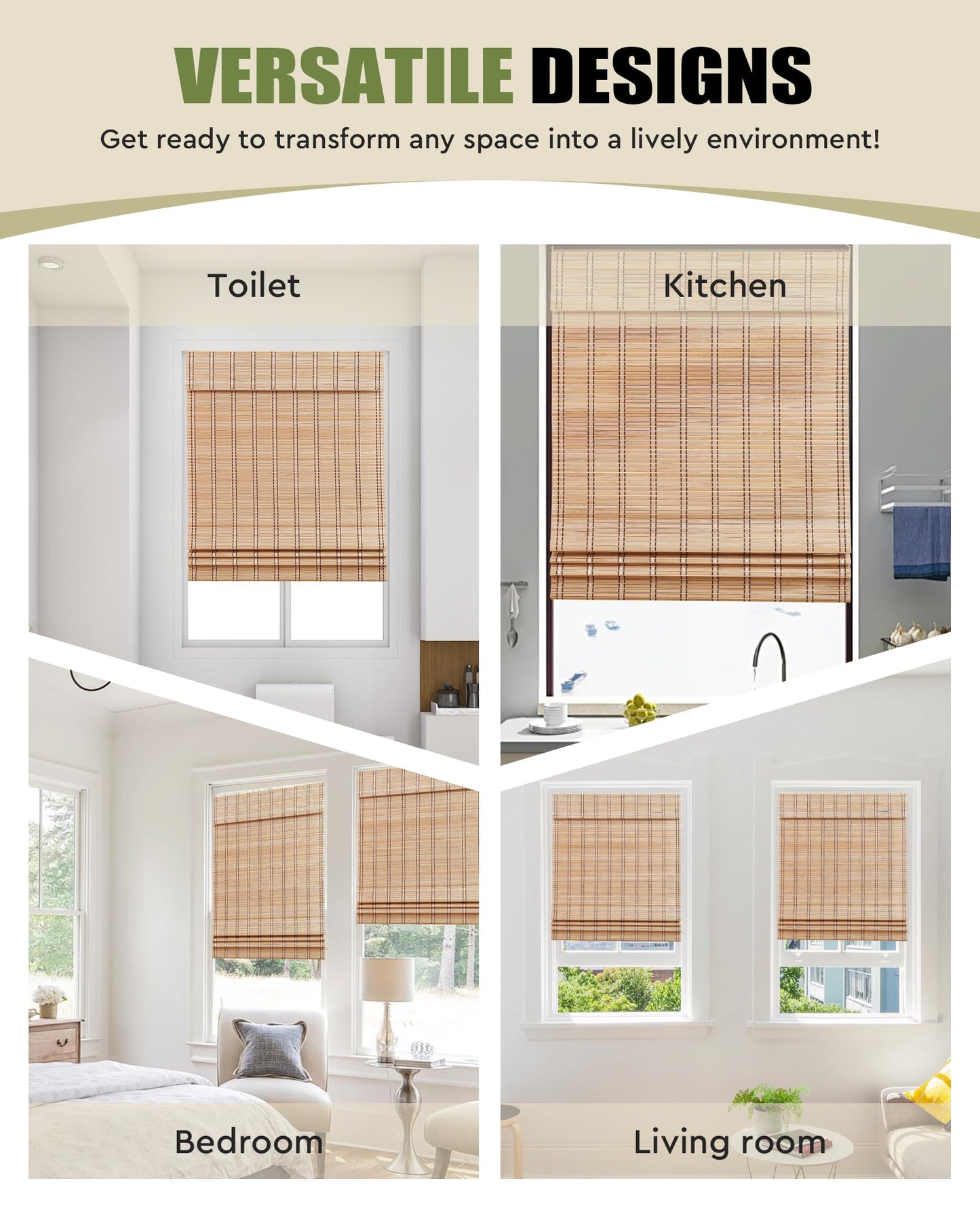 FoundGo 36" W x 72" H Cordless Bamboo Roller Blinds Sun Shade,Retro Light Filtering Roller Bamboo Curtains Bamboo Roll Up Window Bamboo Roller Curtain Shades for Windows,Doorways