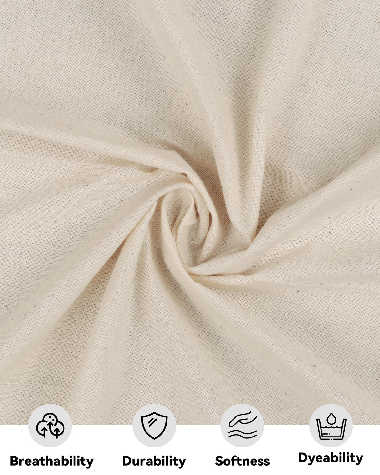 HOTGODEN Light Weight 100% Cotton Muslin Fabric: 63 inch x 2,5,10 Yards Unbleached Muslin Linen Fabric Material for Sewing Material Apparel Cloth HOTGODEN