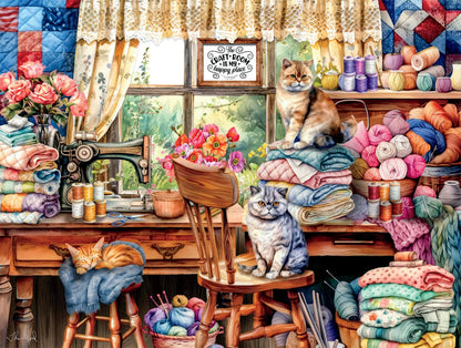 Buffalo Games - Tom Wood - Crafty Cat Crafts - 750 Piece Jigsaw Puzzle for Adults -Challenging Puzzle Perfect for Game Nights - Finished Size is 24.00 x 18.00