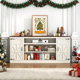 Hlivelood 75" Farmhouse TV Stand with Power Outlets for 85 Inch TVs, 33" Tall Entertainment Center with Storage Cabinets w/Adjustable Shelves, Rustic Large TV Media Console, Rustic White Hlivelood