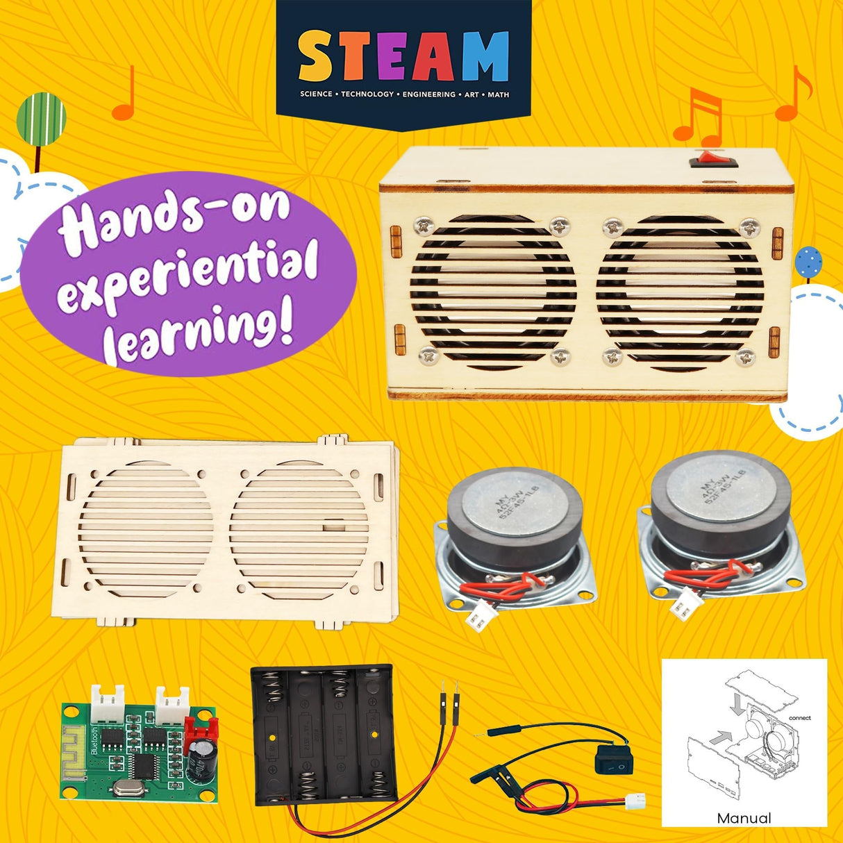 SCAEMO DIY Bluetooth Speaker Kit, Stem Projects for Kids Ages 8-12, Science STEM Kits for Kids Ages 10-12-14-16, Gifts for 9 10 11 12 13 14 15 16 Year Old Boys Teens (Wood) SCAEMO