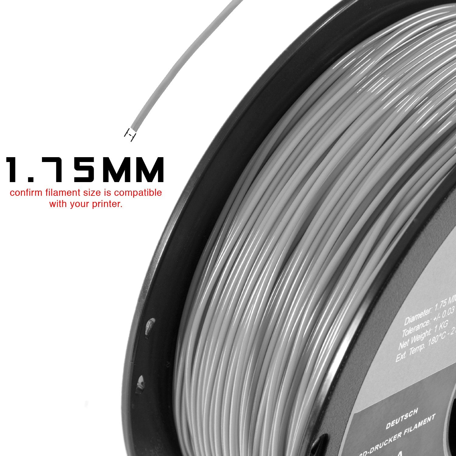 HATCHBOX Metallic Finish PLA 3D Printer Filament, Dimensional Accuracy +/- 0.03 mm, 1 kg Spool, 1.75 mm, Gray - WoodArtSupply