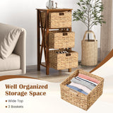 Giantex 3-Tier Nightstand with 3 Wicker Baskets, Wooden X-Design Side Table End Table, Beside Table with Acacia Wood Legs, Mid Century Accent Storage Cabinet for Small Spaces, Bedroom, Walnut Giantex