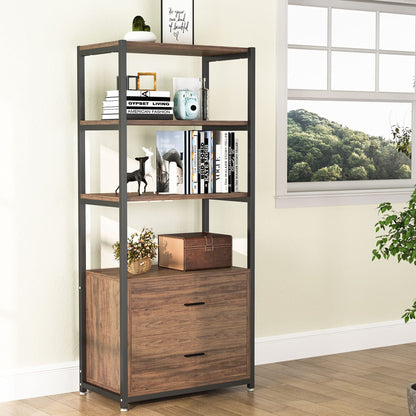 Rustic Industrial Etagere Bookcase with Drawers by Tribesigns - WoodArtSupply