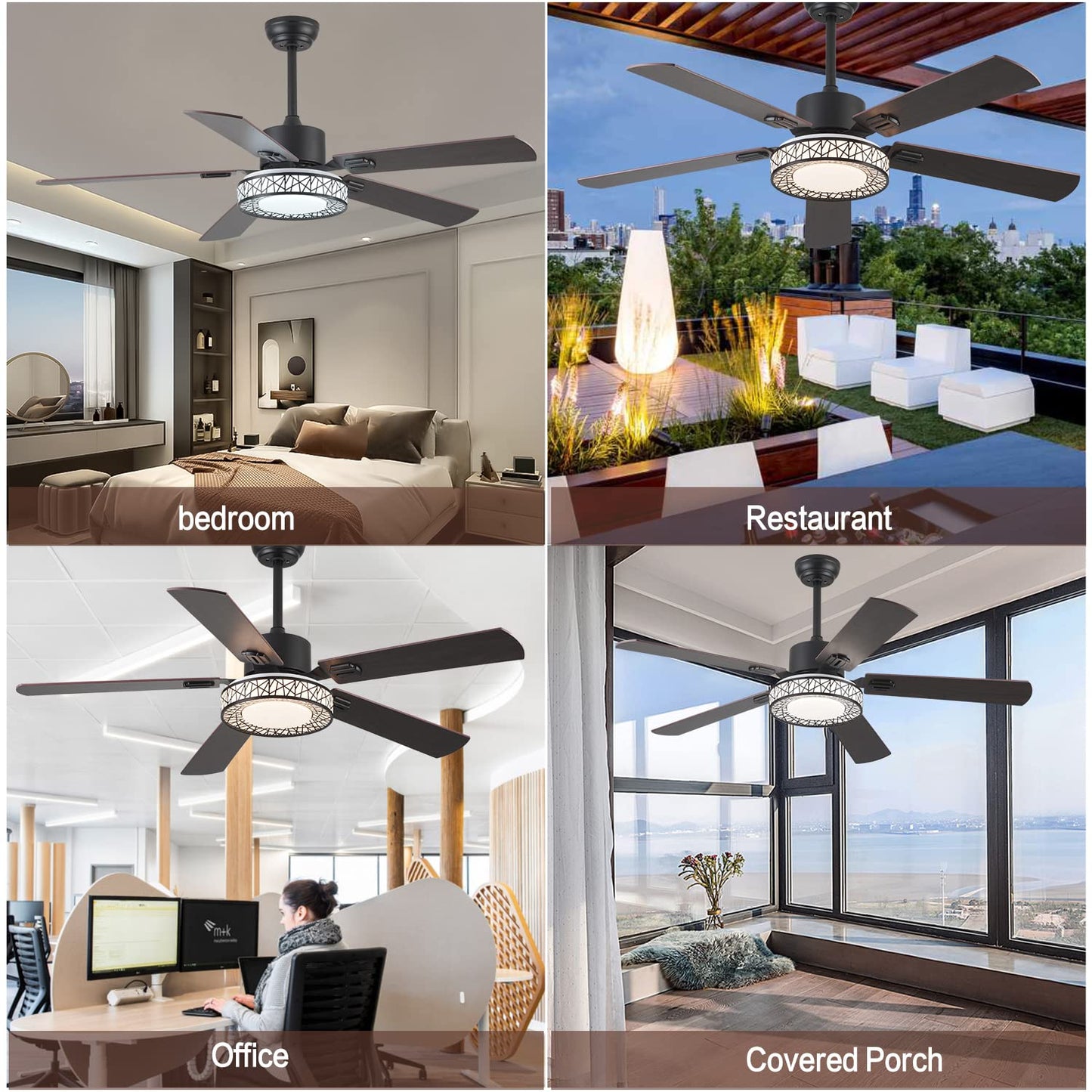 TRSIOPFC 52" Outdoor Ceiling Fan with Lights Remote Control,Dimmable Black Wooden Ceiling Fan with Reversible Quiet Motor 5 Blades 6 Speed For Patio Living Room, Bedroom, Office,Indoor Outdoo - WoodArtSupply