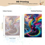 EOBROMD Framed Paint by Numbers Kits for Adults Colourful Dragons, DIY Kits Crafts for Beginner on Stretched Canvas, 3 Paint Brushes and Acrylic Paint for Home Decor 12x16inch EOBROMD
