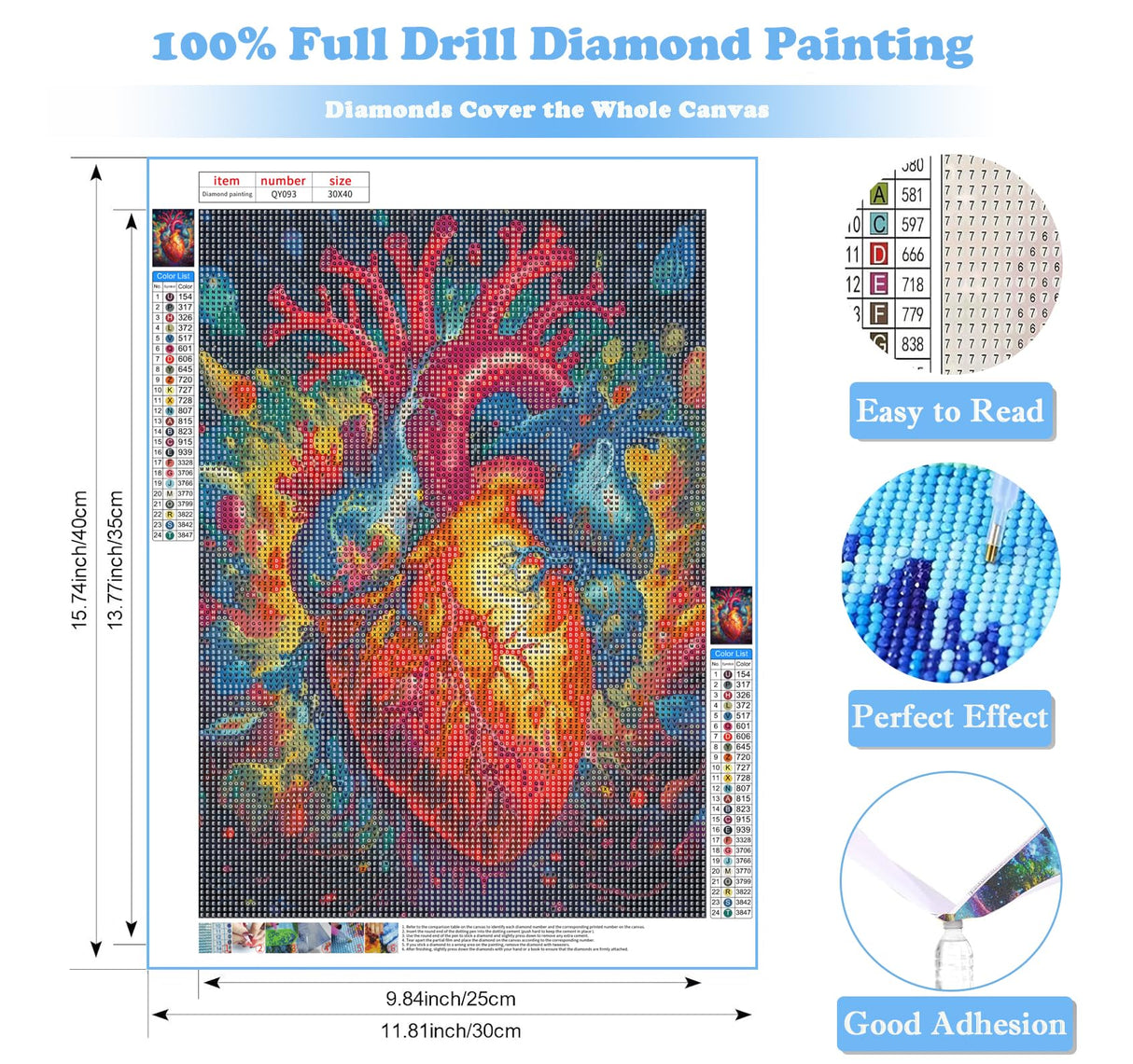 DIY Heart Diamond Art Kits for Adults, 5D Diamond Painting for Beginners, Diamond Dot, Small Gem Painting Kit, Dimond Art Paintings Kit, Crafts for Adults, Crystal Art, Home Wall Decor 12x16inch Rekxtmo