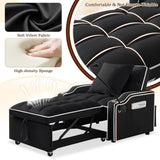 SLEERWAY 3-in-1 Convertible Futon Sofa Bed Chair, Multi-Functional Sleeper Chair Bed with Pull Out Couch and Adjustable Backrest, Modern Velvet Chaise Lounge Armchair for Living Room Bedroom, Black SLEERWAY