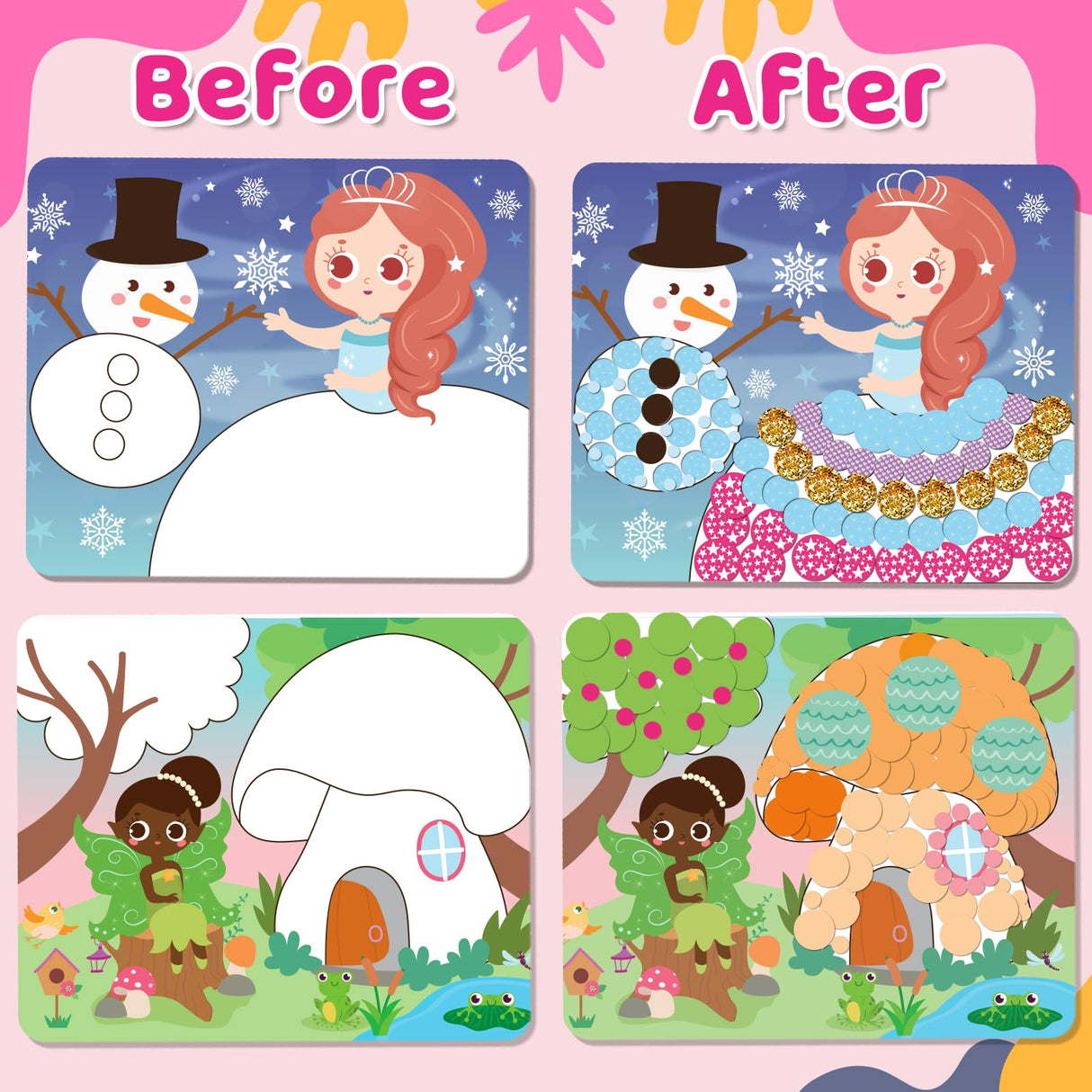 Insnug Dot Sticker Art Kit Activity - Dot It Unicorns & Princesses, No Mess Sticker Art for Toddlers 4-8, DIY Dot Stickers for Kids, Stickers Crafts Valentine Gifts for Boys & Girls Ages 3 4 5 6 7 8+ Insnug