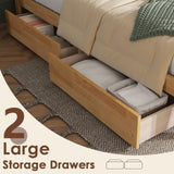 HRVEOCEI Boho Bed Frame King with Rattan Headboard, Rattan Bed Frame& King Beds Frames with Wood Legs, Solid Wood Beds Frames with Storage Underneath,Easy Assembly (White Oak, Kings) HRVEOCEI